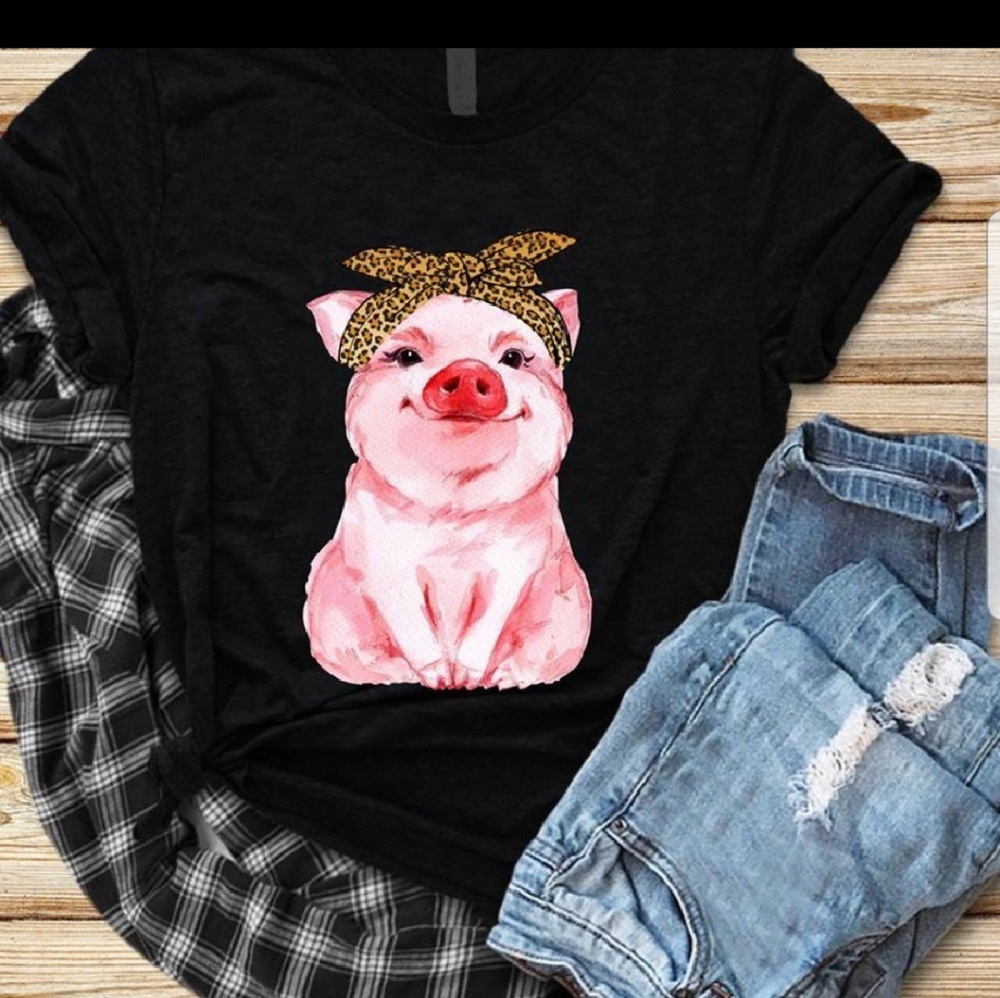Pig with Leopard Print Bandana T Shirt